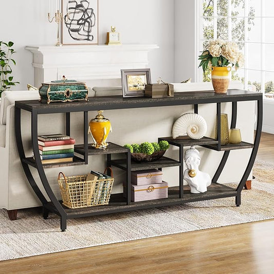 Tribesigns 70.9 Inch Long Sofa Table with Shelves, Rustic Console Table with Storage, Industrial Entryway Table TV Stand, Behind Couch Table Accent Tables for Living Room, Hallway, Foyer, Dark Grey