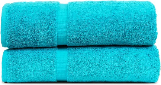 Luxury Hotel & Spa Collection Highly Absorbent, Quick Dry 100% Turkish Cotton 700 GSM, Eco Friendly Towel, for Bathroom Dobby Border Soft Bath Towel Set 27 X 54 (Aqua Blue, Bath Towels - Set of 2)