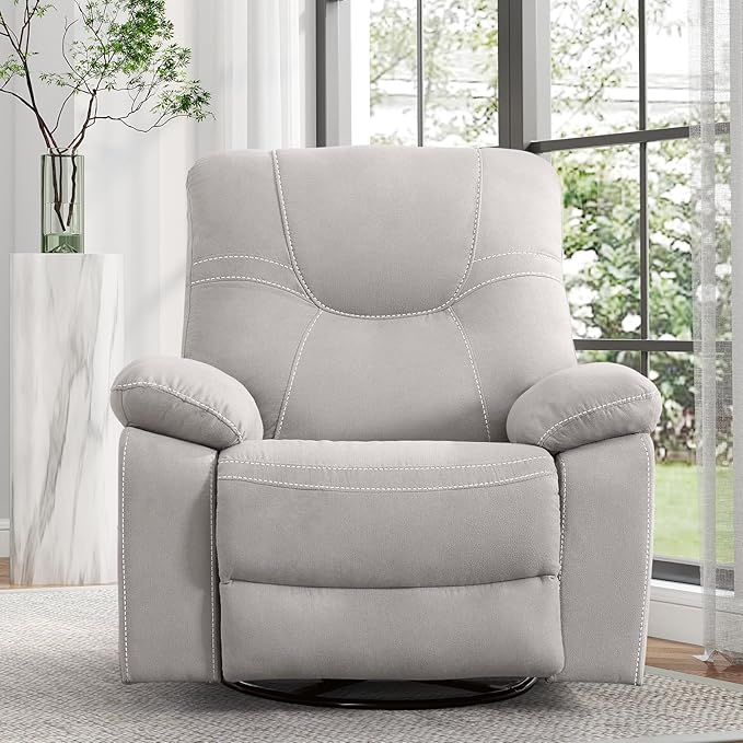 ANJ Oversized Swivel Rocker Recliner Chair for Adults, Manual Rocking Recliner Glider Recliner Nursery Chair Clearance with Decorative Stitching Soft Fabric Thick Cushion for Living Room Bedroom