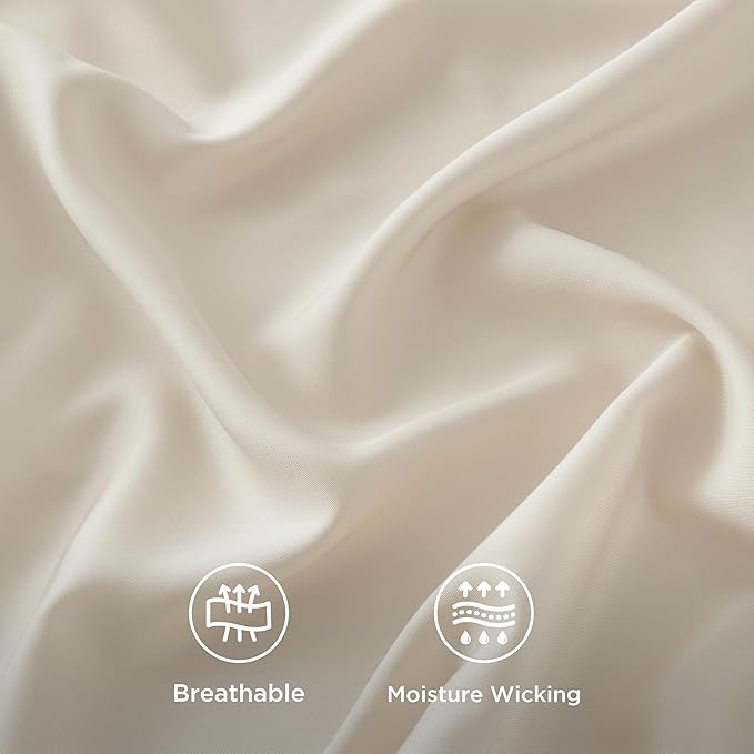 Bedsure Cooling Sheets Twin XL, Rayon Derived from Bamboo, Breathable & Soft Twin XL Sheet Sets, Deep Pocket Up to 16 Inches, Hotel Luxury Silky Dorm Bedding for Hot Sleepers, Light Beige