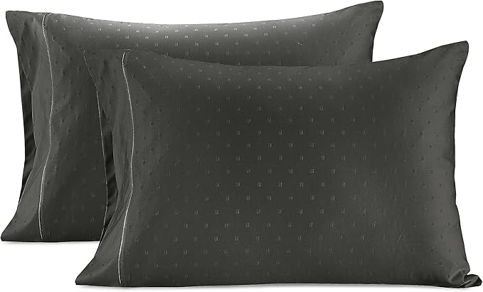 LANE LINEN Pillow Case Covers King, Set of 2, 100% Egyptian Cotton Sateen, Soft Cool & Smooth 1000 Thread Count Pillow Cases - Swiss Dot - Charcoal
