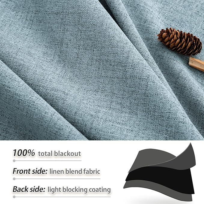 120 Inch Blackout Extra Long Curtains, 2 Panels Set Faux Linen Black Out Back Tab Pleated Hooks 10 FT Tall Curtains for Large Living Room Window, Thermal Insulated Room Darkening Dusty Blue