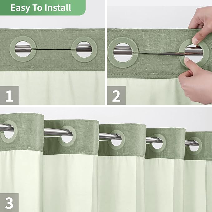 Sage Green No Hook Shower Curtain with Snap-in Fabric Liner Set,Slub Textured Fabric Shower Curtains for Bathroom,Hotel Style Modern Shower Curtain,Water Repellent & Washable,71x74(72)