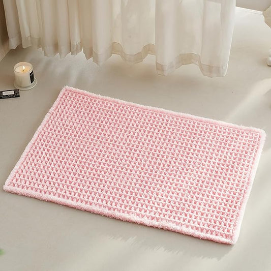Light Peachy Pink Bathroom Rugs, Waffle Bath Mat Non Slip Washable Quick Dry Cute Bath Mat Boho Farmhouse Bathroom Decor, 30"x20" Light Peachy Pink