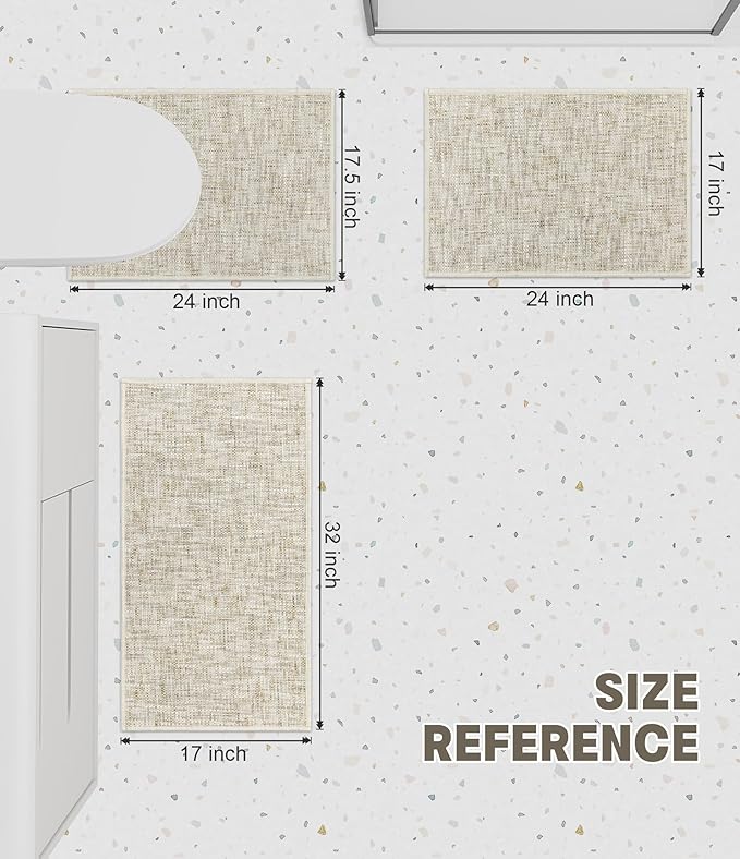 YIHOUSE Bathroom Rugs Sets 3 Pieces, Ultra Thin Non Slip Washable Bath Mat Sets, Absorbent Quick Dry Bath Mats for Bathroom Floor, Beige