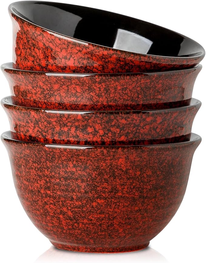 HASENSE Ceramic Soup Bowls, 40 Oz Serving Bowls Set of 4, Cereal Bowls, Salad Bowls for Pasta Soup Popcorn, Dishwasher & Microwave Safe, Christmas Thanksgiving Gifts, Red