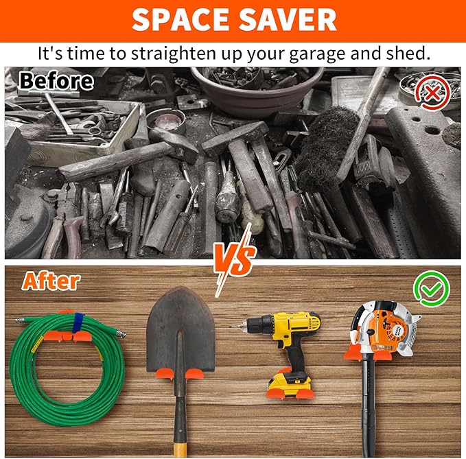 Upgraded Trimmer Rack Wall Mount - 8" Heavy Duty Weed Eater Hanger for Garage Wall Bracket, Garden Power Tool Holder Organizer Hooks for Grass Trimmer, Hedge Trimmer, Leaf Blower and Chainsaw, 2 Pack