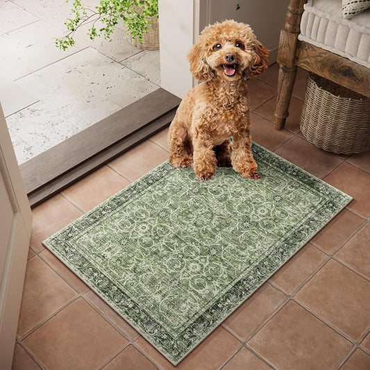 Washable 2'x3' Non Slip Rug Vintage Soft Low Pile Lightweight Boho Area Rugs for High-Traffic Areas (Entryway, Kitchen, Hallway), Farmhouse Decor