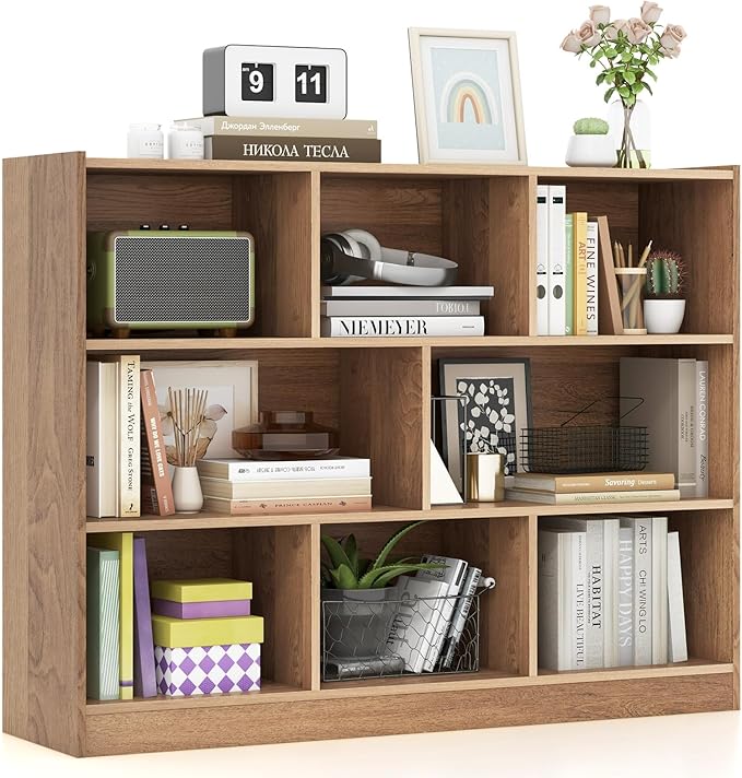NAFORT 8-Cube Organizer Storage Cabinet, 3-Tier Bookshelf,Low Displaycase, Wooden Bookcase for Bedroom/Preschook/Classroom/Office, Natural