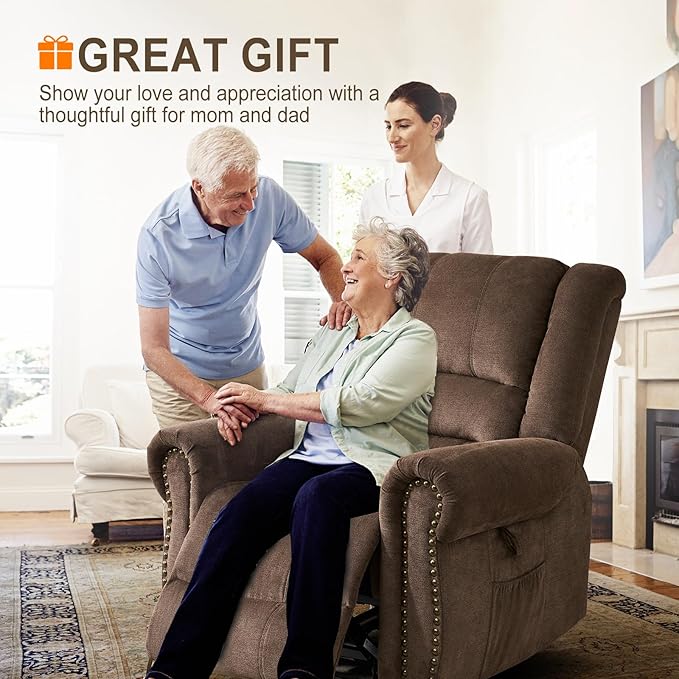 CDCASA Dual Motor Lay Flat Lift Chairs Recliners for Elderly with Massage and Heat, Upgraded Chenille Infinite Position Large Sleeping Electric Power Lift Chair Recliner for Seniors, Brown