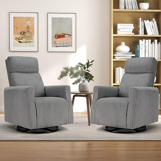 CANMOV Swivel Accent Chair Set of 2, Modern Soft Fabric Chair with High Back, Accent Chairs with Arms, Comfy Single Sofa Chair Swivel Chairs for Living Room Bedroom Nursery, Grey