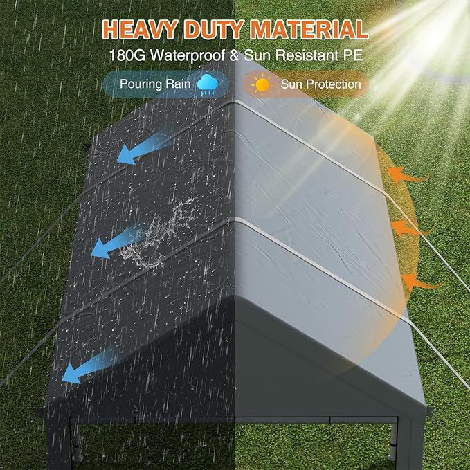 Carports 10X20 Heavy Duty，Portable Car Port Garage，Carport Canopy with Side Doors，Outdoor Car Shelter All Weather,Grey