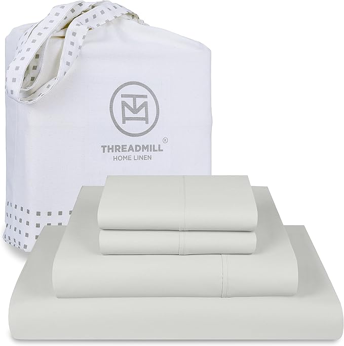 Threadmill Luxury 800 Thread Count California King 100% Cotton Sheets - Light Grey Sateen Weave Bed-Sheets, Better Than Egyptian Cotton, 4 Pc Solid Bed Set, Fits 16" Deep Pocket