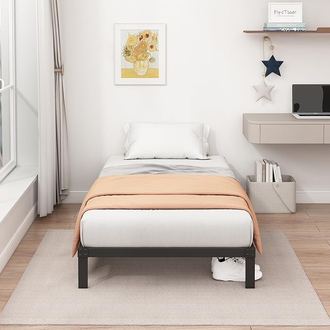 9 Inch Low Twin Bed Frames Heavy Duty Metal Platform, No Box Spring Needed, Easy Assembly Mattress Foundation, No Noise, Black