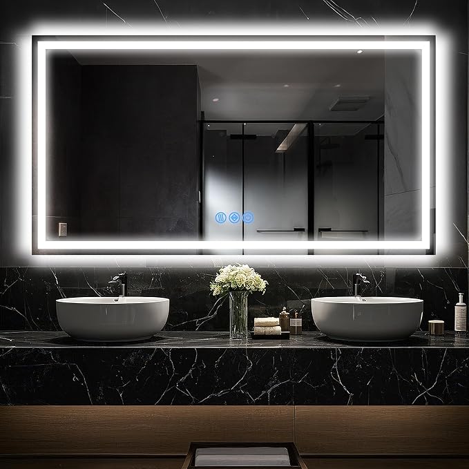 Antok 30"x 55" LED Bathroom Mirror with Lights, Anti-Fog, Dimmable, Lighted Vanity Mirror with Tempered Glass, Memory Function, 3 Light Modes, Safe Use, Horizontal, Vertical