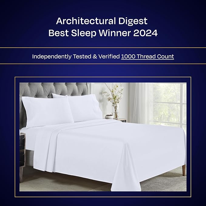 California Design Den King Size Sheets Set - Luxury 1000 Thread Count Sateen, Thick and Natural 100% Cotton Bed Sheets, Deep Pockets, Soft, Breathable and Durable Bedding Set - White