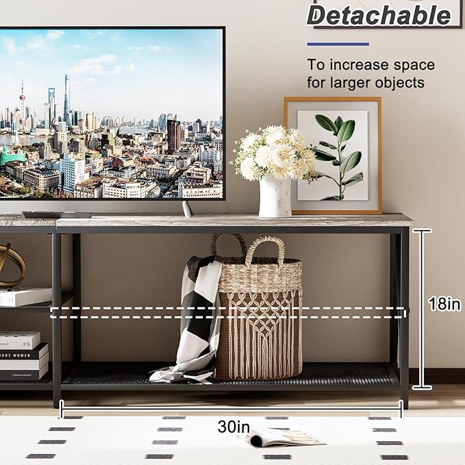 TV Stand for TVs up to 70 Inch, 63" Long Industrial TV Console Table with 3-Tier Storage Shelves, Entertainment Center for Living Room, Bedroom (Gray)