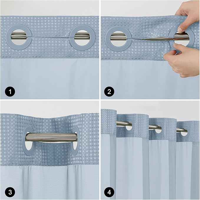 Colorful Star 256GSM Waffle Weave Heavy Duty Shower Curtains, No Hook Shower Curtain with Snap in Fabric Liner, Hotel Style Waterproof Bathroom Curtain Set, 72 x 81 Inch, Fog Blue