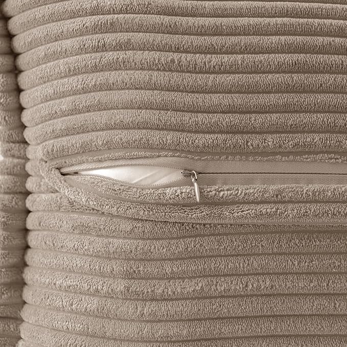 MIULEE Decorative Throw Pillow Covers for Couch Bed Livingroom 16x16 Inch Set of 2 Light Brown Boho Accent Throw Pllows Broadside Striped Patchwork Soft Corduroy Pillowcases