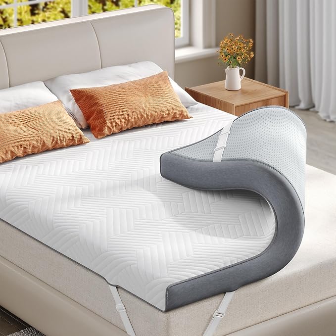 EnHomee Memory Foam Mattress Topper,4 Inch Queen Mattress Topper Pressure Relief with Cooling Gel and Removable & Washable Embossed Cover, CertiPUR-US & Oeko-TEX Certified, White, Queen