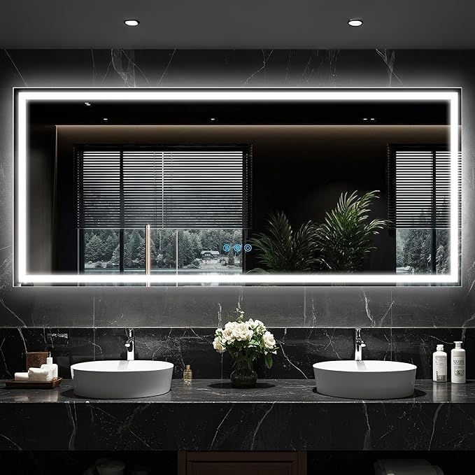 Antok 72"x 32" LED Bathroom Mirror with Lights, Anti-Fog, Dimmable, Lighted Vanity Mirror with Tempered Glass, Memory Function, 3 Light Modes, Safe Use, Horizontal, Vertical