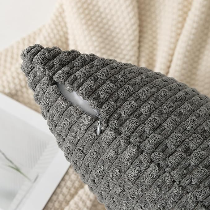 Kevin Textile Pack of 2 Corduroy Decorative Throw Pillow Covers 22x22 Inch Soft Boho Striped Pillow Covers Modern Farmhouse Home Decor for Spring Sofa Living Room Couch Bed Dark Grey