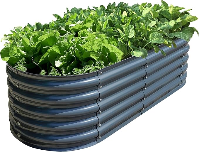 Olle 17" Tall Raised Garden Bed Kit Fruits Vegetables Flowers Planter Box 12-in-1 Galvanized Planter Boxes for Outdoors Size 5X5 Feets 8X2 Feets, Midnight Grey 17" Tall