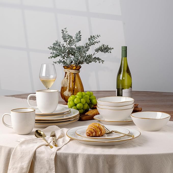 AmorArc Ceramic Dinnerware Sets, Handmade Stoneware Reactive Glaze Plates and Bowls Set, Scratch Resistant | Dishwasher & Microwave Safe Dishes Set, Service for 4 (12pc)