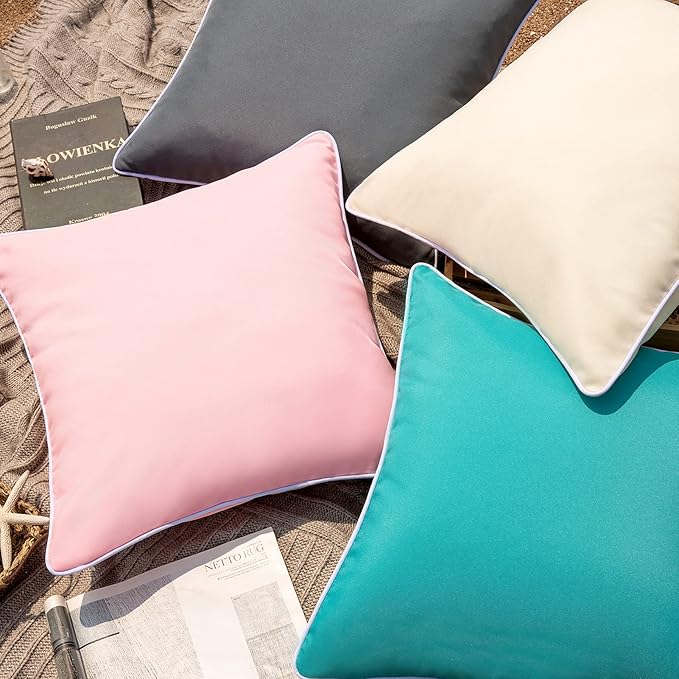 Phantoscope Pack of 2 Outdoor Waterproof Solid Throw Decorative Pillow Cover Decorative Square Outdoor Pillows Cushion Case Patio Pillows for Couch Tent Sunbrella (20''x20'', Cream Cheese)