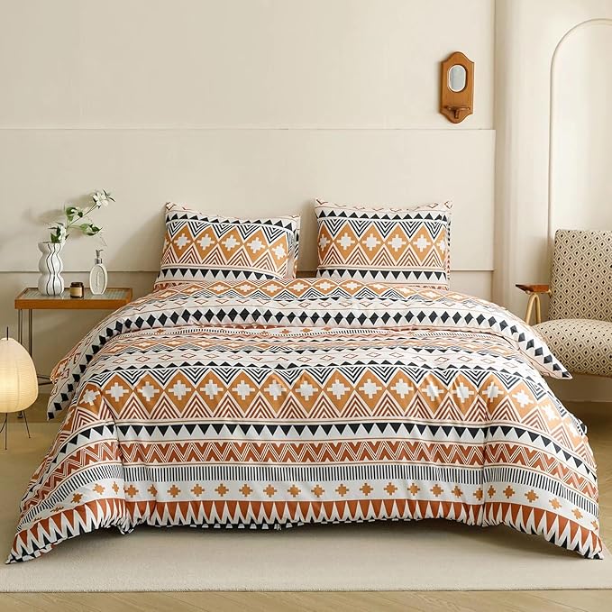 Luxlovery Aztec Comforter Set Cal King Boho Geometric Bedding Set Beige Orange Black Colorful Farmhouse Blanket Quilts Soft Rustic 3PCS Comforter Set California King