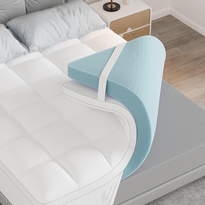 Dual Layer 4.5 Inch Queen Memory Foam Mattress Topper, 2.5 Inch Cooling Memory Foam, 2 Inch Thick Pillow Top Mattress Pad Cover for Hard Bed, Soft Fluffy & Pressure Relief & Medium Support