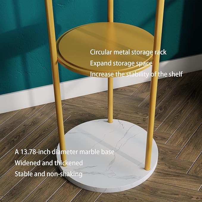 Gold Coat Rack Stand,Freestanding Coat Racks whit Marble base,heavy duty coat hanger Stand,metal Coat Rack with 3 Shelves and 9 Hooks,Coat Tree for Entryway, Bedroom, Coats, Bags,
