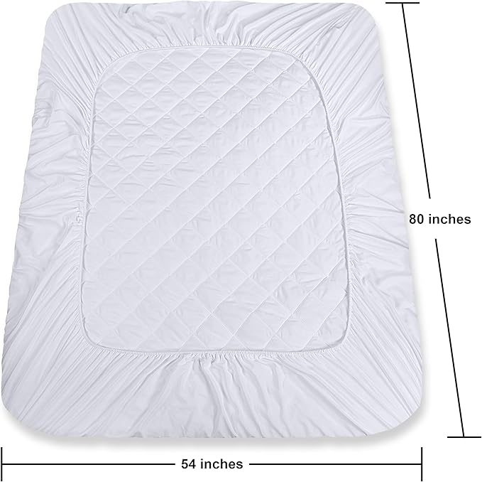 Utopia Bedding Quilted Fitted Mattress Pad, Full XL Size, Elastic Fitted Mattress Topper Protector and Cover Stretches up to 16 Inches Deep, Machine Washable (White)