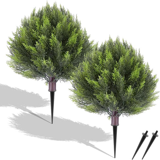 Set of 2 Artificial Cedar Heart Shape Topiary Tree with Realistic PE Leaves - Chartreuse Yellow (24"), UV Resistant Fake Plants for Outdoor & Indoor Garden, Front Porch & Balcony Decor