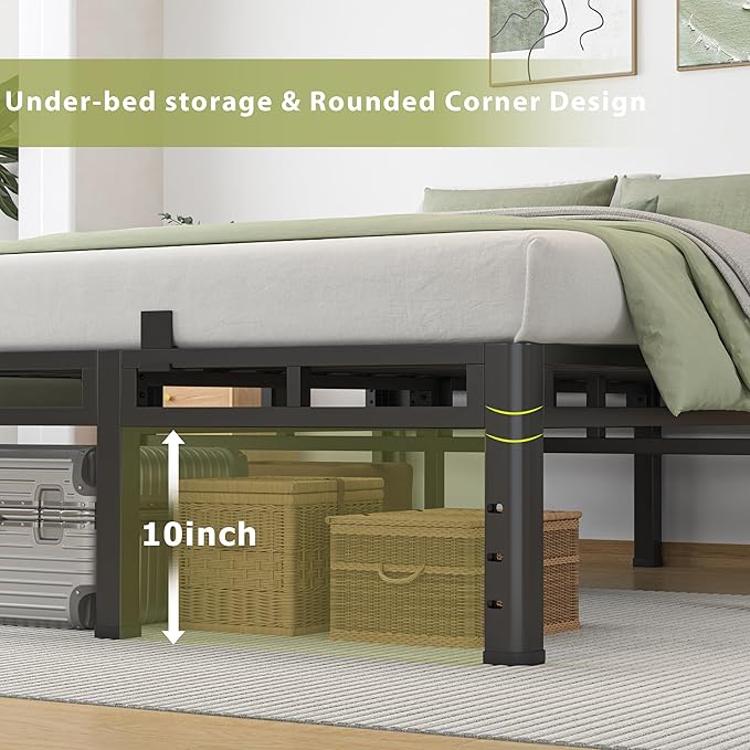 NKZ Twin Size Bed Frame 14 Inch, Metal Bed Frame & Box Spring 2 in 1 Platform with Round Corner Legs, 4000lbs Weight Capacity Reinforced Metal Frame, Headboard Hole, Noise-Free, Easy Assembly