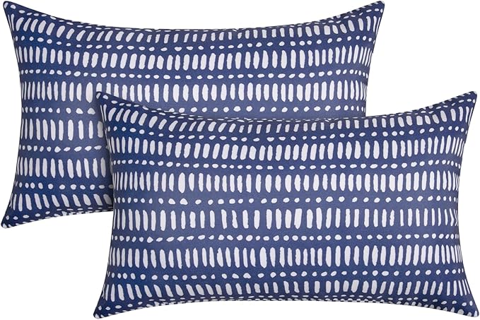 Pack of 2 12x20 Outdoor Pillows, Waterproof Throw Pillows with Inserts, Decorative Lumbar Pillows for Patio, Garden, Couch, Furniture, Sofa, Bed, Living Room(Pebble Dark Blue)
