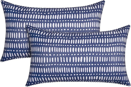 Pack of 2 12x20 Outdoor Pillows, Waterproof Throw Pillows with Inserts, Decorative Lumbar Pillows for Patio, Garden, Couch, Furniture, Sofa, Bed, Living Room(Pebble Dark Blue)
