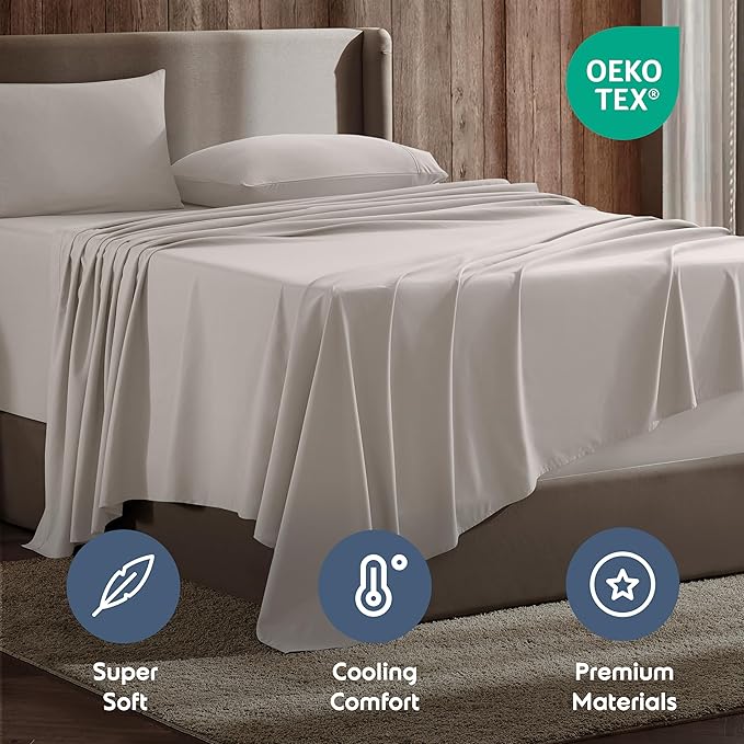 Nestl Split King Sheet Set - 1800 Ultra-Soft Microfiber Bed Sheets - Double Brushed - Deep Pockets - Easy Fit - 5 Piece Set - Bed Sheets & Pillowcases (Split King, Linen)