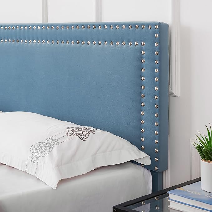 VECELO Bed Frame Queen Size with Adjustable Upholstered Headboard, Wooden Slats Platform, Noise-Free Design, Easy Assembly