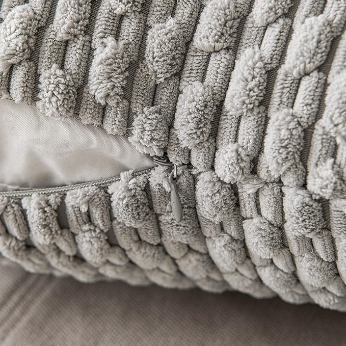 MIULEE Throw Pillow Covers Soft Corduroy Decorative Set of 2 Boho Striped Pillow Covers Pillowcases Farmhouse Home Decor for Couch Bed Sofa Living Room 20x20 Inch Light Grey