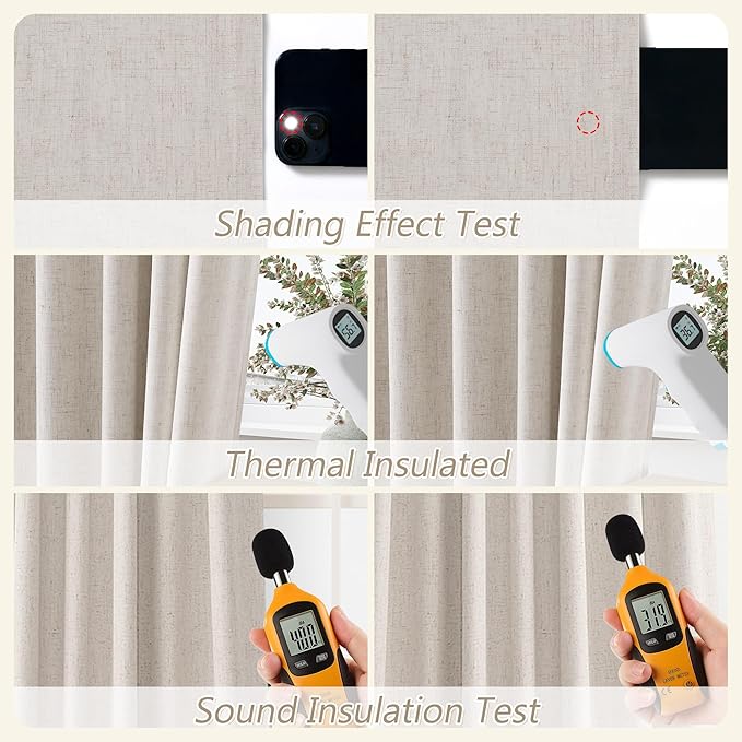 Guken Linen Blackout Curtains 96 Inch Length 2 Panels Set for Living Room Bedroom Back Tab Thermal Insulated 100% Black Out Linen Drapes Room Darkening Window Curtains 96 Inches Long,Sand Beige