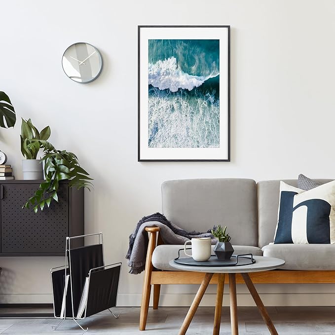 Axeman 27x40 Picture Frame with Mat for 24x36, Solid Oak Wood Poster Frame with Tempered Glass for Home Decor, Wooden 27''x40'' Minimalist Photo Frame Movie Poster Frame with Wall Hooks, Black