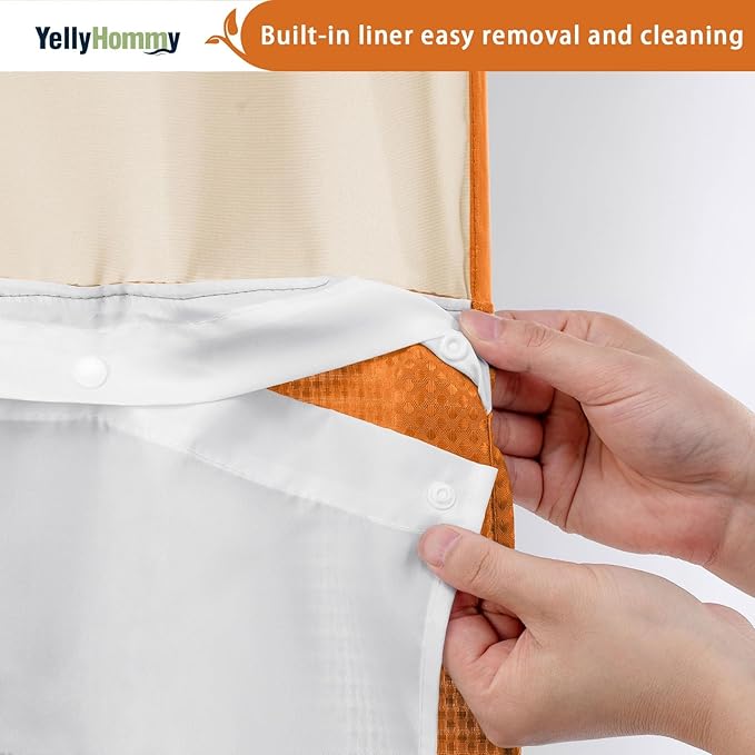 YellyHommy No Hook Shower Curtain with Snap in Liner Set Less Time Waffle Shower Curtain for Bathroom 75" L x 72" W Orange