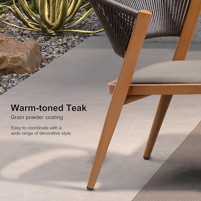 PURPLE LEAF 8-Piece Patio Dining Set Outdoor Furniture Rectangular Table and Chairs Set with Aluminum Frame and Teak-Finish for Garden Deck Backyard Kitchen Deep Teak Outdoor Set