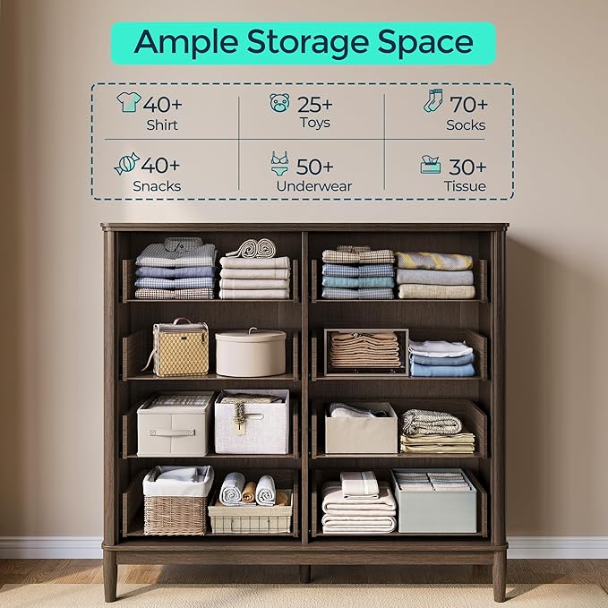 LINSY 8 Drawer Double Dresser for Bedroom, Modern Fluted Wood Chest of Drawers with Gold Metal Handles, Wide Storage Dresser TV Stand for Bedroom, Living Room, Entryway, Walnut