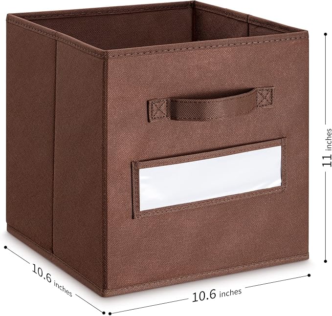 artsdi 11 Inch Storage Cube,Storage bin,cube storage (Set of 10) Foldable Fabric Cube Storage Bins with 10 Labels Window Cards & a Pen,Baskets Containers for Shelves,Closet Organizers Box,Brown