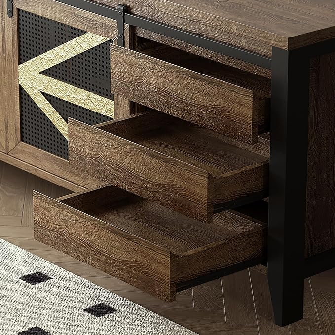 VFK 70 Inch TV Stand for TVs up to 70", Rustic Farmhouse Media Console with Sliding Barn Doors, 6 Drawers, Entertainment Center for Living Room