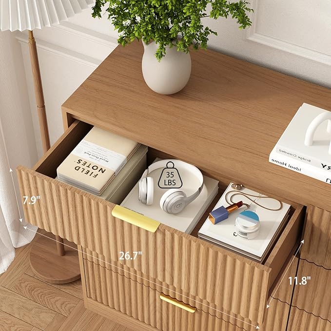 8 Drawer Dresser for Bedroom, Modern Fluted Double Dresser, 55" Wide Chest of Dressers, Mid Century Wooden Beside Table for Closet, Living Room and Entryway, Natural