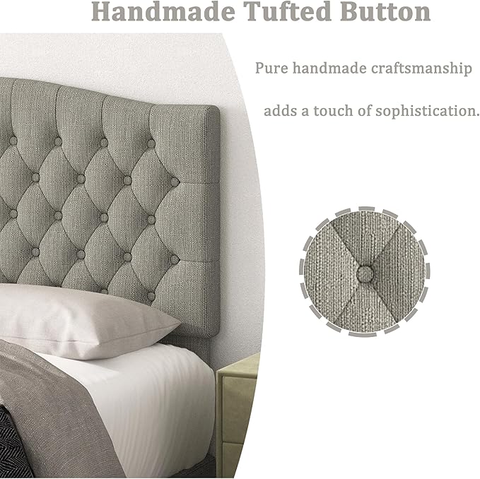 Queen Headboard Only, Upholstered Headboard for Adjustable Bed Linen Tufted Queen/Full Size Wall Mounted Head Board with Solid Wood Legs Head Board, Linen