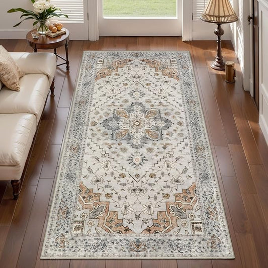 Kitchen Rug 2x4 Washable Rug for Entryway Vintage Non Slip Small Rugs Front Door Mat Indoor Entrance, Print Distressed Throw Rug Grey, Soft Low Pile Rugs Small Carpet for Entry Bedroom Bathroom